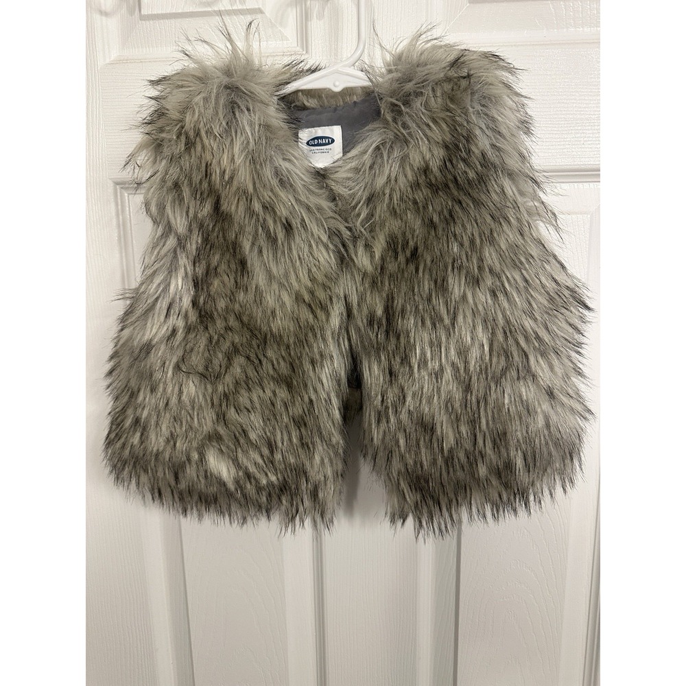 Girls Faux Fur Vest by Old Navy Size 5 T Grey and Black